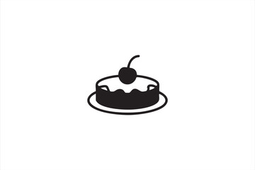 Black and white line icon of cake with cherry symbolizing dessert and celebration