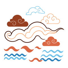 abstract cloud curve background with golden sunrise gradient, warm orange and yellow blending into soft sky blue, elegant fluid motion, modern vector design illustration