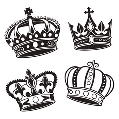 Four black and white crown illustrations on white background 1