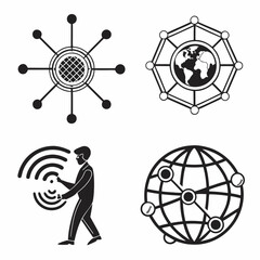 Network connection icons and person with wifi signal