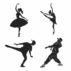 Ballet dancers and hip hop dancers silhouettes vector