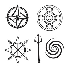 Black Graphic Symbols Compass Trident Spiral Wheel