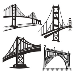 Four black and white bridge illustrations suspension bridge 1