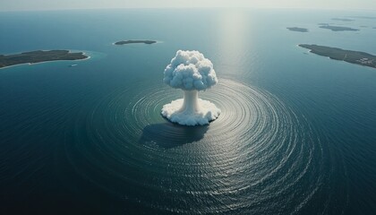 Dramatic aerial view of water impact event showcasing the power and magnitude of nature's force, a striking visual for environmental or disaster themes