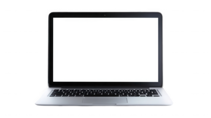 Laptop with blank screen isolated on transparent background for mockup presentation