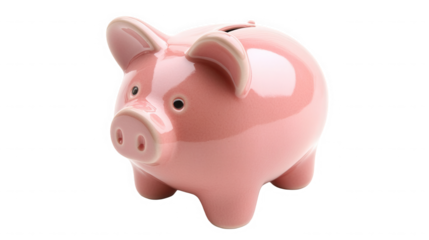 Pink piggy bank isolated on transparent background, a symbol of saving money