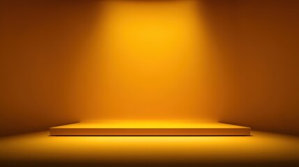 Empty golden-orange podium/stage with spotlight, minimal studio background for product presentation, awards, or display, blurred yellow background