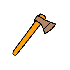 A black vector illustration of a sharp steel axe and hammer hand tool with a wood handle, isolated on white