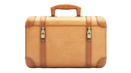 Vintage brown leather suitcase isolated on transparent background for travel concept