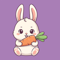 Cute rabbit and carrot. Childish vector illustration.