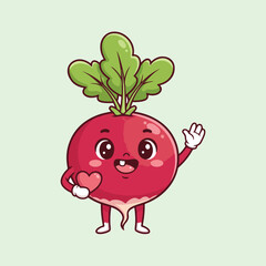 Cute beetroot cartoon character. Vector illustration.