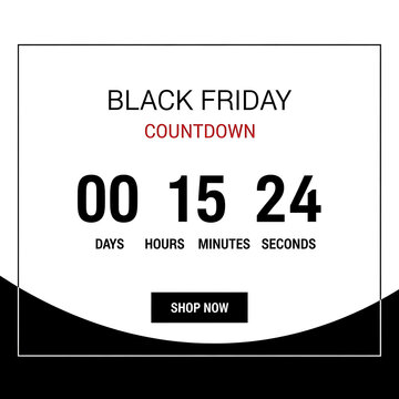 Black friday countdown with 00 days 15 hours 24 minutes and seconds remaining isolated on white background