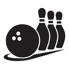 Silhouette of a bowling ball and pins black and white vector illustration