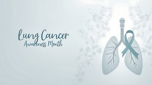 Lung cancer awareness month illustration with lungs and ribbon on light background 4k and hd image