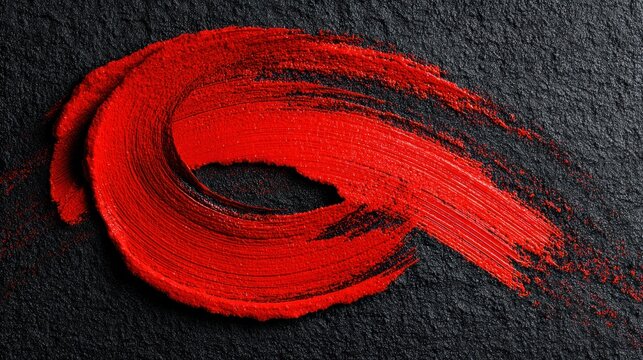 A red and black abstract painting with a swirling pattern of red brush strokes on a black background.