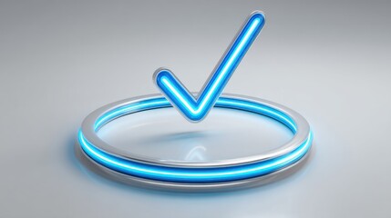 A blue and silver metallic ring with a checkmark icon on a white background.