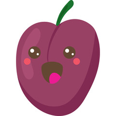 Cute Kawaii Plum Character With A Happy Expression And Rosy Cheeks On A Transparent Background