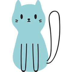 Cute Light Blue Cartoon Cat with Black Outline Sitting and Looking Forward Against a White Background