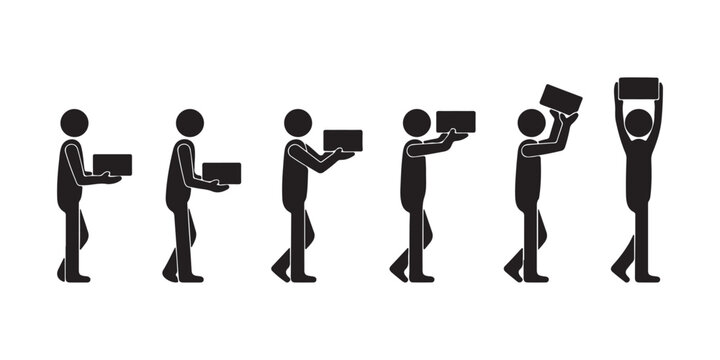 Stick Figure Sequence Showing a Person Lifting Box Above Their Head Style