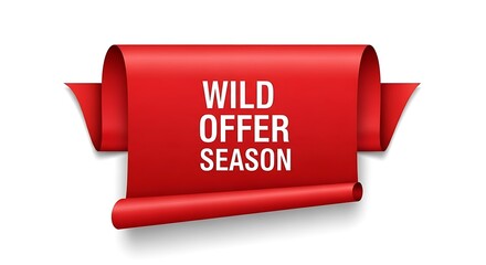 Discover amazing deals this Wild Offer Season with this vibrant red ribbon banner, perfect for grabbing attention and driving sales with promotional marketing campaigns now