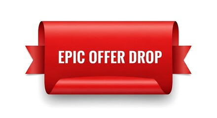 Announcing an epic offer drop with this vibrant red ribbon, perfect for grabbing attention and boosting sales, ideal for promotions and marketing campaigns that need a standout visual