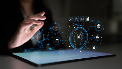 An advanced AI system for business and financial analysis. A futuristic interface for commanding an...