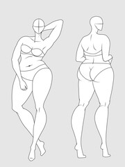Plus Size 10 Heads Fashion Figure Templates. Exaggerated Croquis for Fashion Design and Illustration