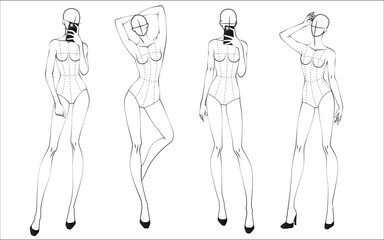 Fashion figure ten heads design template croquis wearing bodice