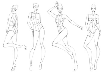 Fashion figure ten heads design template croquis wearing bodice