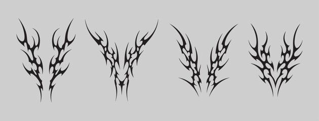 set Vector Neo-Tribal Flame Sigil Y2K Gothic Cyber sigilisim Futuristic Abstract Tattoo Aesthetic Artwork Digital Design Illustration