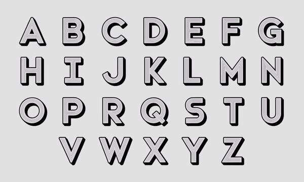 3D Alphabet Letters with Shadow and Lines.