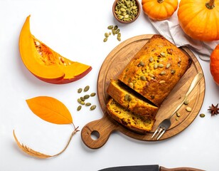 Delicious Pumpkin Bread with Seeds and Fresh Pumpkins.