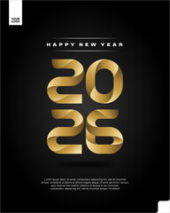 Happy New Year 2026 Golden Luxury Poster Template with Elegant Typography on Black Background