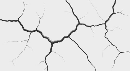 Obraz premium Close up abstract texture of dry cracked earth surface with deep fissures on a white background