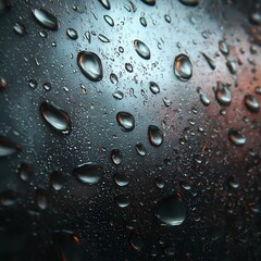 Raindrops clinging to a dark surface catching the light making a moody abstract background