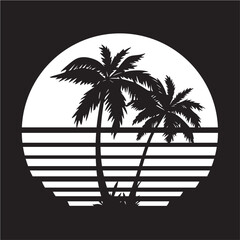 Tropical Sunset with Palm Trees Silhouette Vector