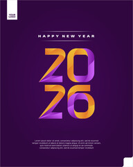 Happy New Year 2026 Gradient Poster Design with Vibrant Purple and Orange Typography on Dark Background