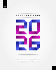 Happy New Year 2026 Gradient Poster Design with Vibrant Purple and Orange Typography on White Background
