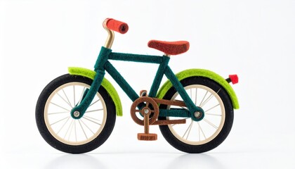 A charming miniature bicycle crafted from wood, showcasing vibrant, playful colors.