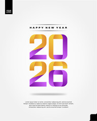 Happy New Year 2026 Gradient Poster Design with Vibrant Purple and Orange Typography on White Background