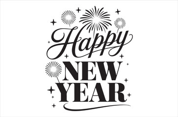 Festive new year greeting with fireworks and elegant calligraphy design