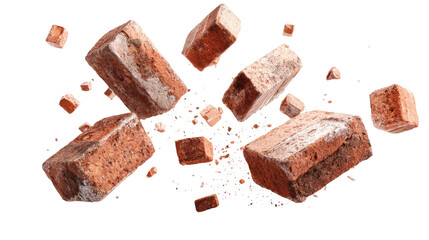 Floating Bricks and Small Pieces of Bricks isolated on transparent background Remove png, Clipping Path, pen tool