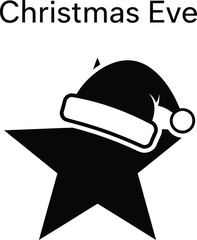 Naklejka premium Black minimalist Christmas Eve logo with Santa hat and star
