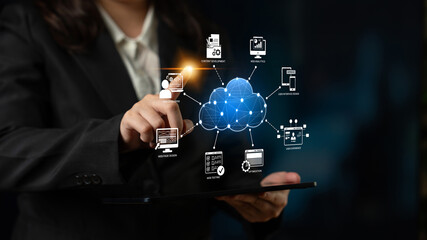 Cloud computing, cloud strategy, and cloud technology transforming digital infrastructure with...