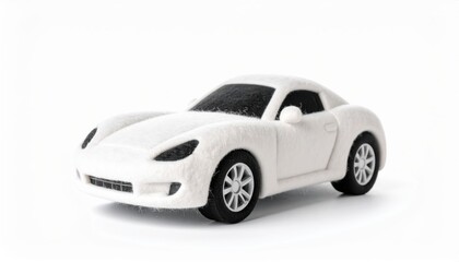 A white sports car model sits on a , ready for play.