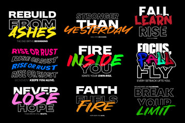 A collection of typographic illustration bundles linking streetwear-themed motivational phrases, perfect for apparel prints.