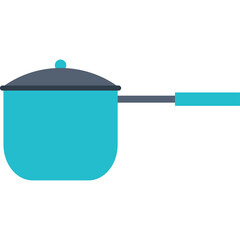 Cyan Cooking Pot With Dark Gray Lid And Light Blue Handle Isolated On White Background