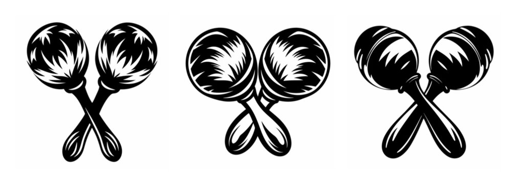 Three sets of crossed maracas presented in a linear arrangement for musical inspiration and rhythmic expression.