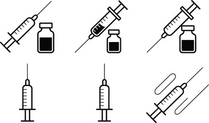 Obraz premium Medical Syringe and Vial Icons Set