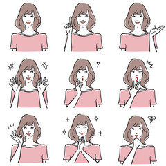 可愛い女性の表情いろいろ　ノーマル1